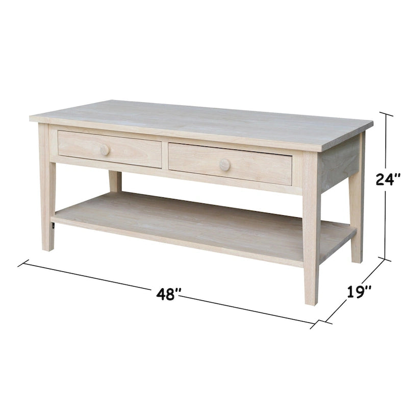 Solid Wood Coffee Table, Multi-Color Options, 48"W x 24"D x 19"H