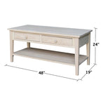 Solid Wood Coffee Table, Multi-Color Options, 48"W x 24"D x 19"H