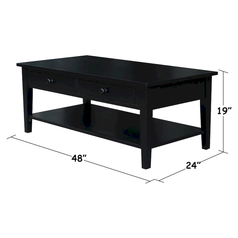 Solid Wood Coffee Table, Multi-Color Options, 48"W x 24"D x 19"H