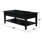 Solid Wood Coffee Table, Multi-Color Options, 48"W x 24"D x 19"H