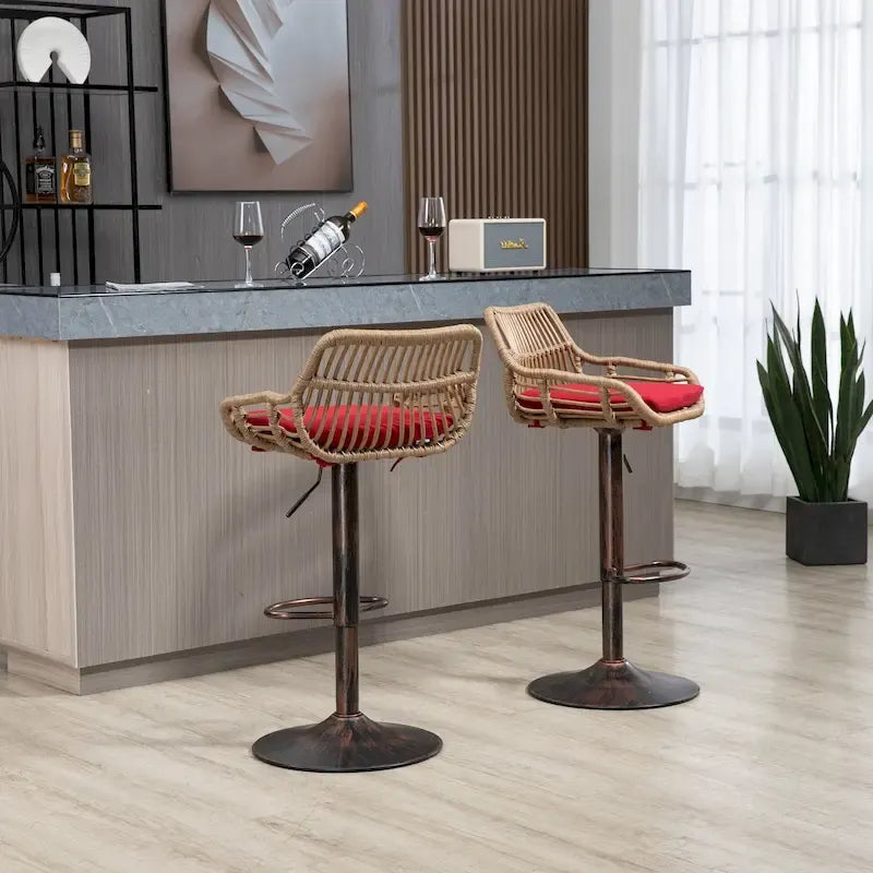 Sgabelli da bar girevoli in tessuto con poggiapiedi, set da 2 – beige / blu / rosso / arancione / verde