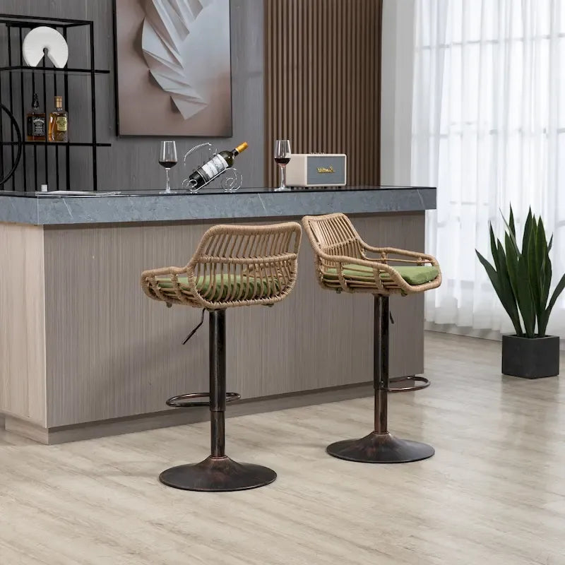 Sgabelli da bar girevoli in tessuto con poggiapiedi, set da 2 – beige / blu / rosso / arancione / verde