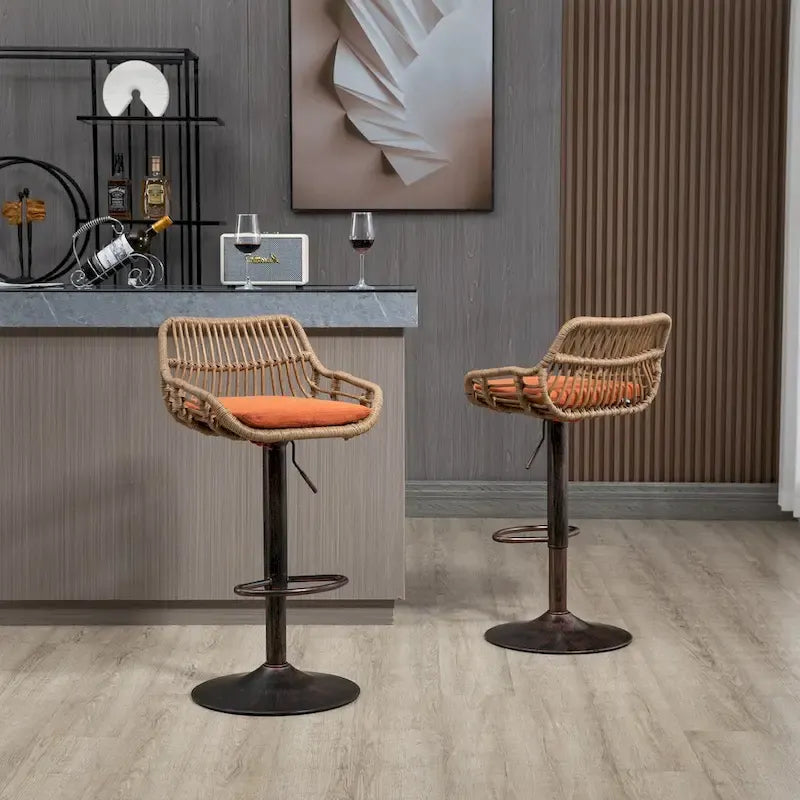 Sgabelli da bar girevoli in tessuto con poggiapiedi, set da 2 – beige / blu / rosso / arancione / verde