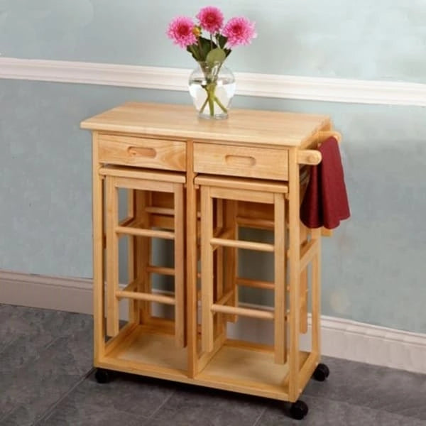 Carson Carrington Dalur 3-piece Foldable Rolling Wooden Kitchen Cart