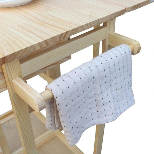 Marrone/giallo, pieghevole, carrello da cucina a 3 posti con sgabelli