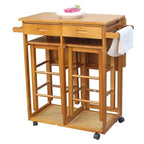 Marrone/giallo, pieghevole, carrello da cucina a 3 posti con sgabelli