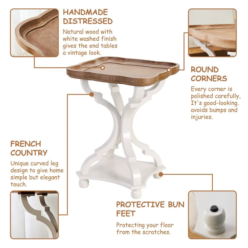 White / Black / All White Tray Top End Table, Square, Single