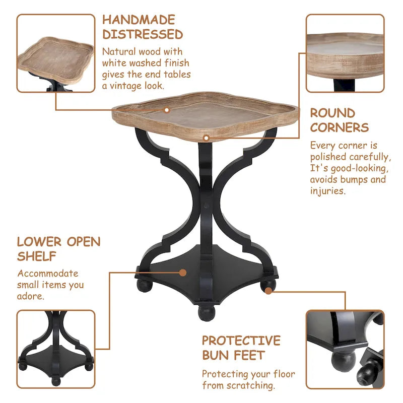 White / Black / All White Tray Top End Table, Square, Single