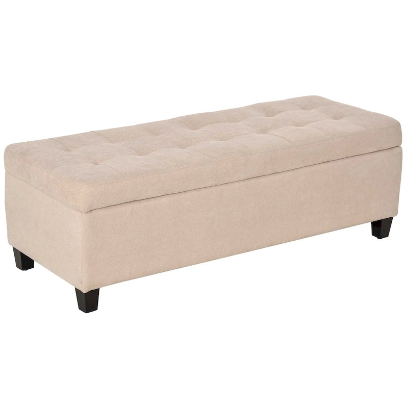 Beige Tufted Linen Storage Ottoman Bench, 1-Person