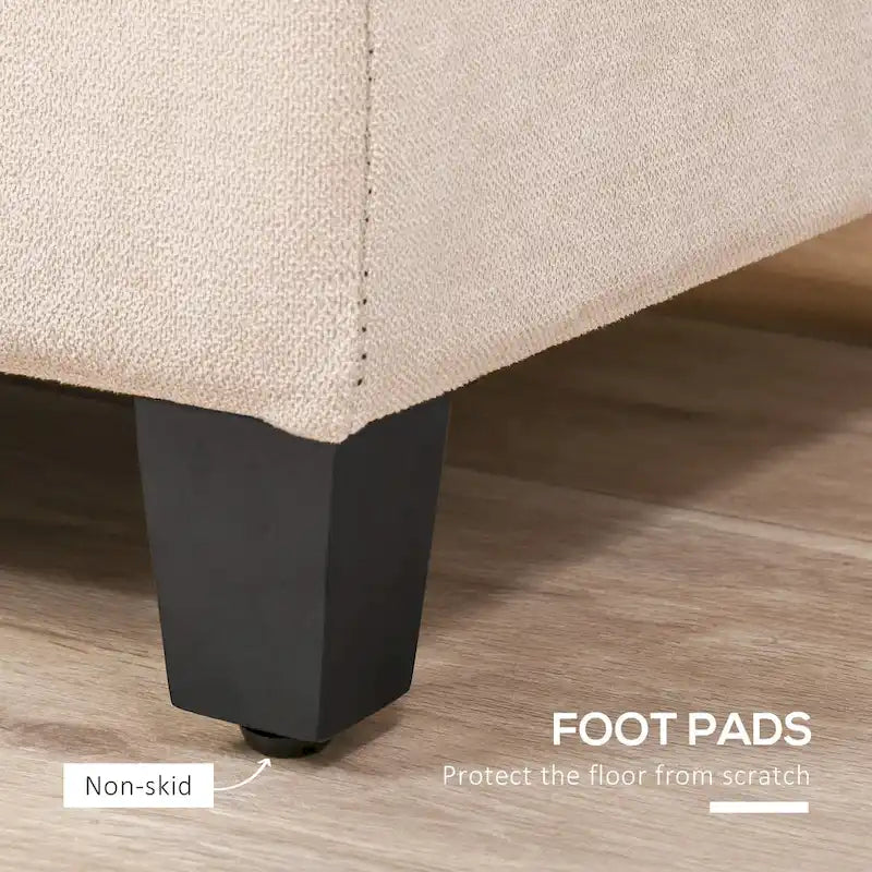 Beige Tufted Linen Storage Ottoman Bench, 1-Person