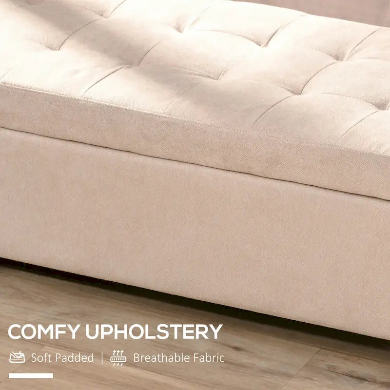 Beige Tufted Linen Storage Ottoman Bench, 1-Person