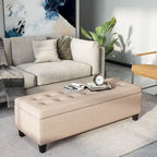 Panca contenitore in lino beige trapuntato, per 1 persona