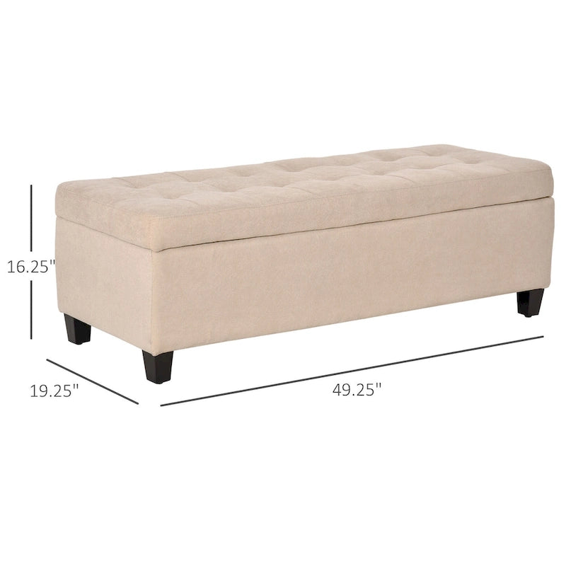 Panca contenitore in lino beige trapuntato, per 1 persona