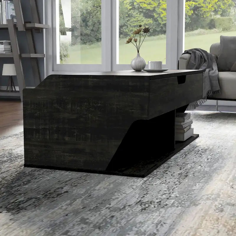 Reclaimed Black Oak 44" Lift-Top Coffee Table with Storage, Transitional Style