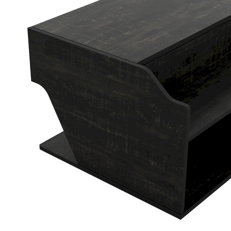 Reclaimed Black Oak 44" Lift-Top Coffee Table with Storage, Transitional Style
