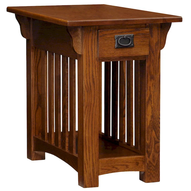 Brown Mission-Style End Table with Drawer, Solid Wood, 1-Person Assembly
