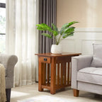 Brown Mission-Style End Table with Drawer, Solid Wood, 1-Person Assembly