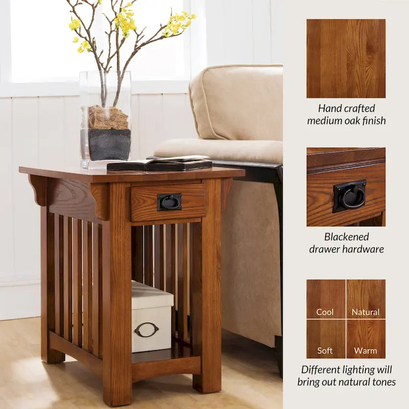 Brown Mission-Style End Table with Drawer, Solid Wood, 1-Person Assembly
