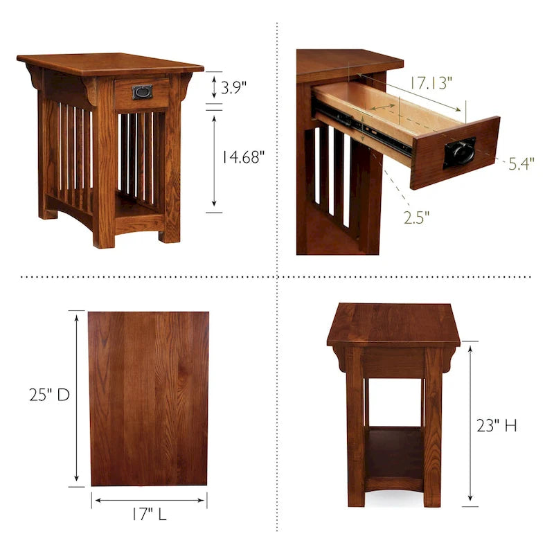 Brown Mission-Style End Table with Drawer, Solid Wood, 1-Person Assembly