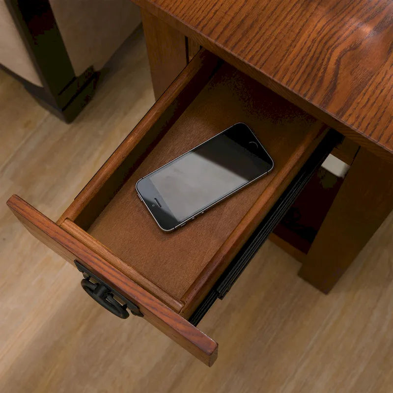 Brown Mission-Style End Table with Drawer, Solid Wood, 1-Person Assembly