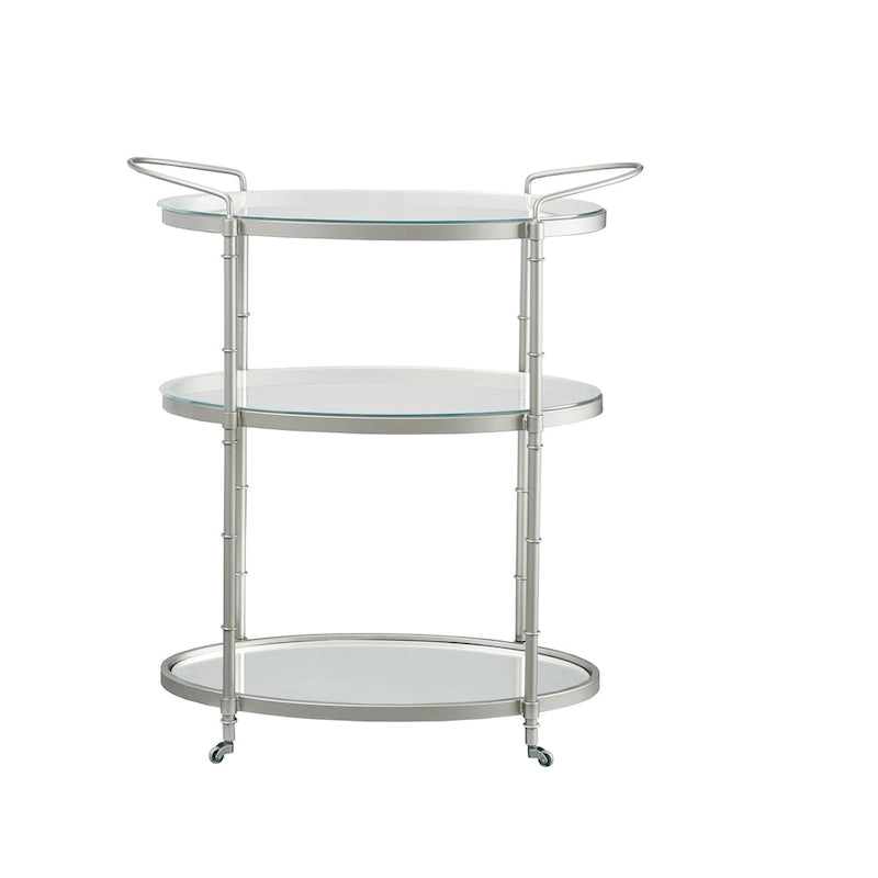 Carrello bar a 3 ripiani argento/oro antico con ripiani in vetro e specchio