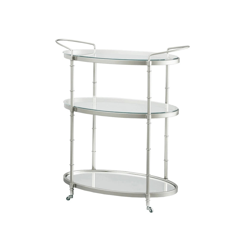 Carrello bar a 3 ripiani argento/oro antico con ripiani in vetro e specchio