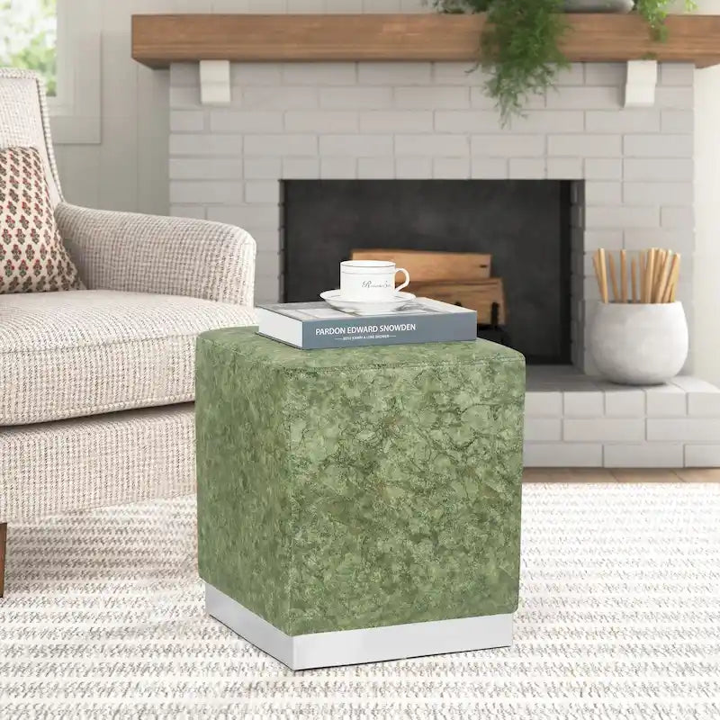 Square Velvet Ottoman Footstool with Gold Trim, Single Seat