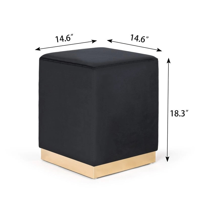 Square Velvet Ottoman Footstool with Gold Trim, Single Seat