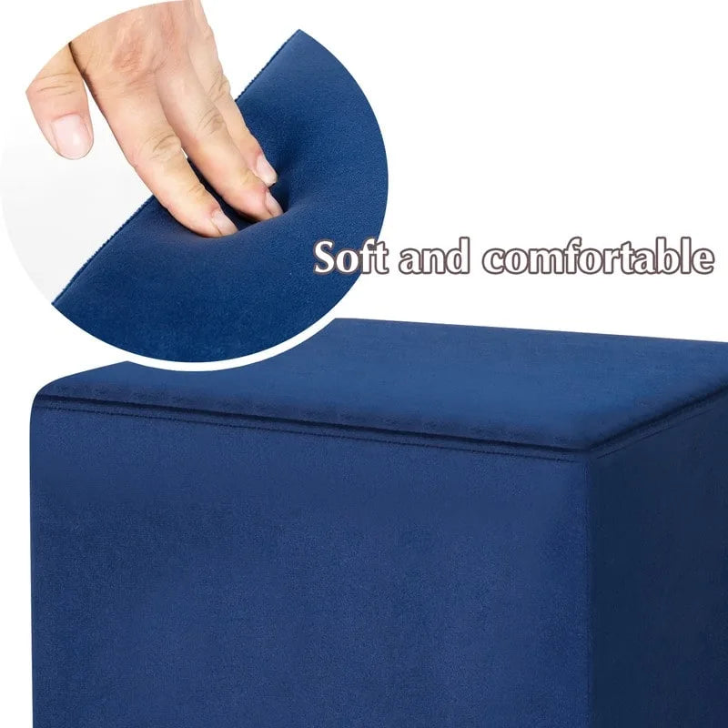 Poggiapiedi Pouf Quadrato in Velluto con Bordo Dorato, Seduta Singola