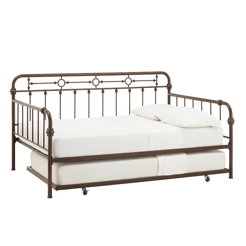 Letto da giorno matrimoniale in metallo color bronzo scuro, stile a pioli, per 1–2 persone
