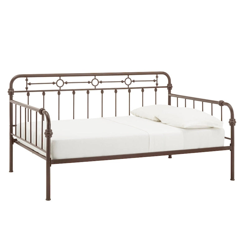 Letto da giorno matrimoniale in metallo color bronzo scuro, stile a pioli, per 1–2 persone