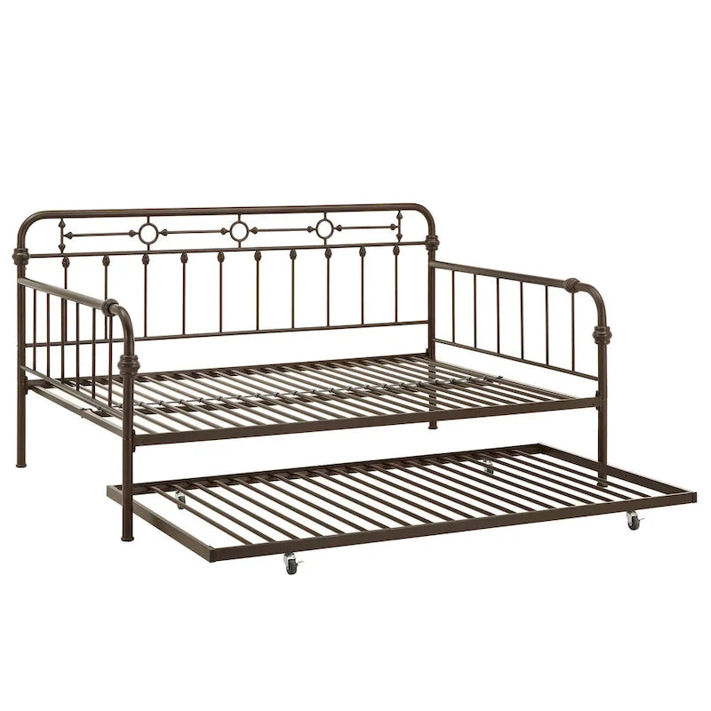 Letto da giorno matrimoniale in metallo color bronzo scuro, stile a pioli, per 1–2 persone