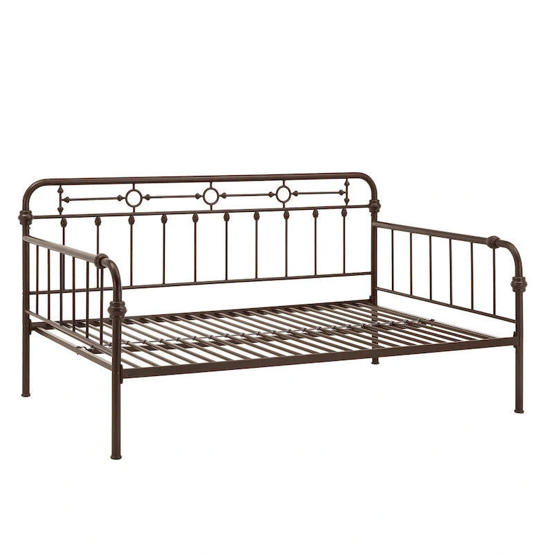 Letto da giorno matrimoniale in metallo color bronzo scuro, stile a pioli, per 1–2 persone