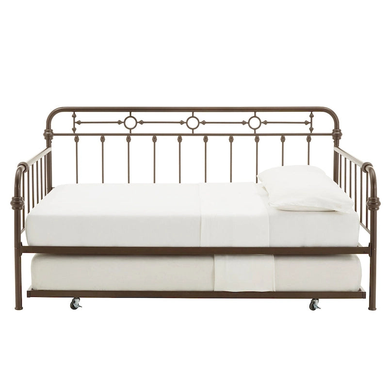 Letto da giorno matrimoniale in metallo color bronzo scuro, stile a pioli, per 1–2 persone
