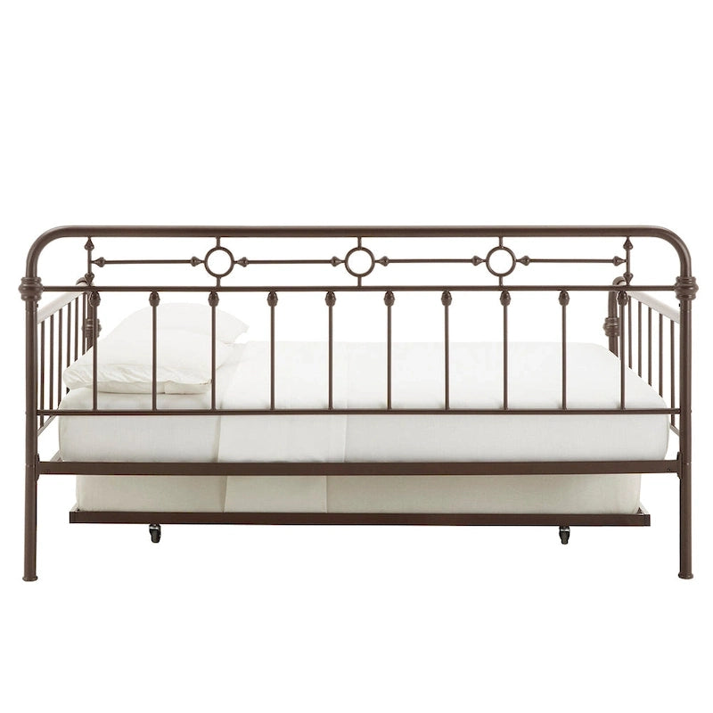 Letto da giorno matrimoniale in metallo color bronzo scuro, stile a pioli, per 1–2 persone