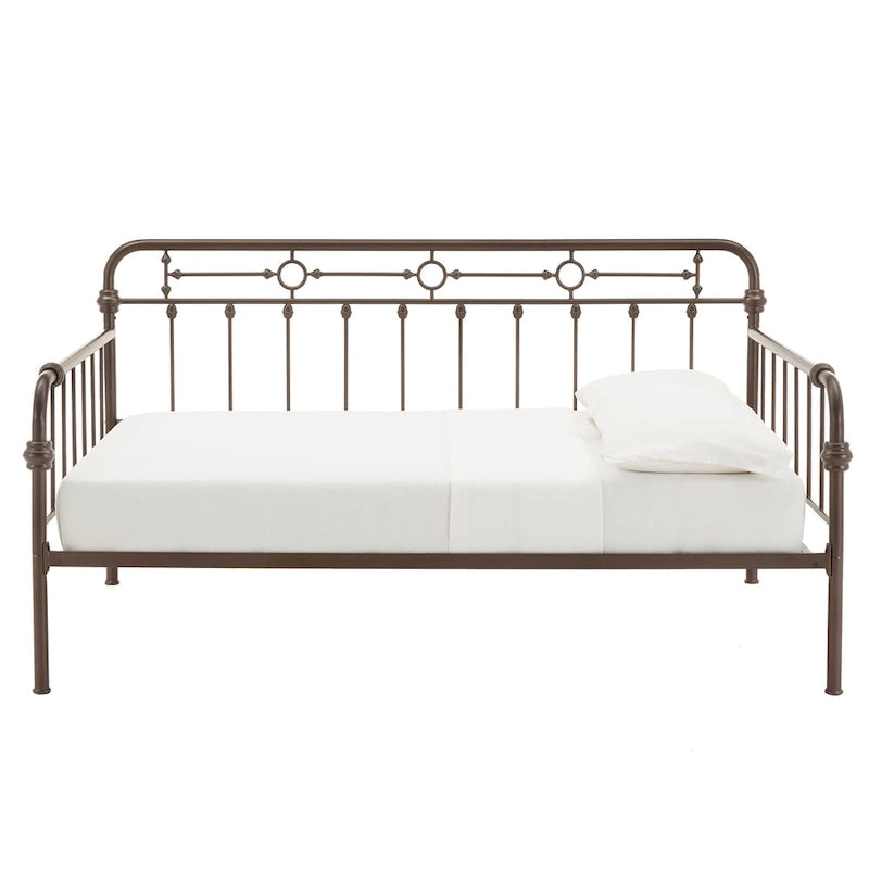 Letto da giorno matrimoniale in metallo color bronzo scuro, stile a pioli, per 1–2 persone