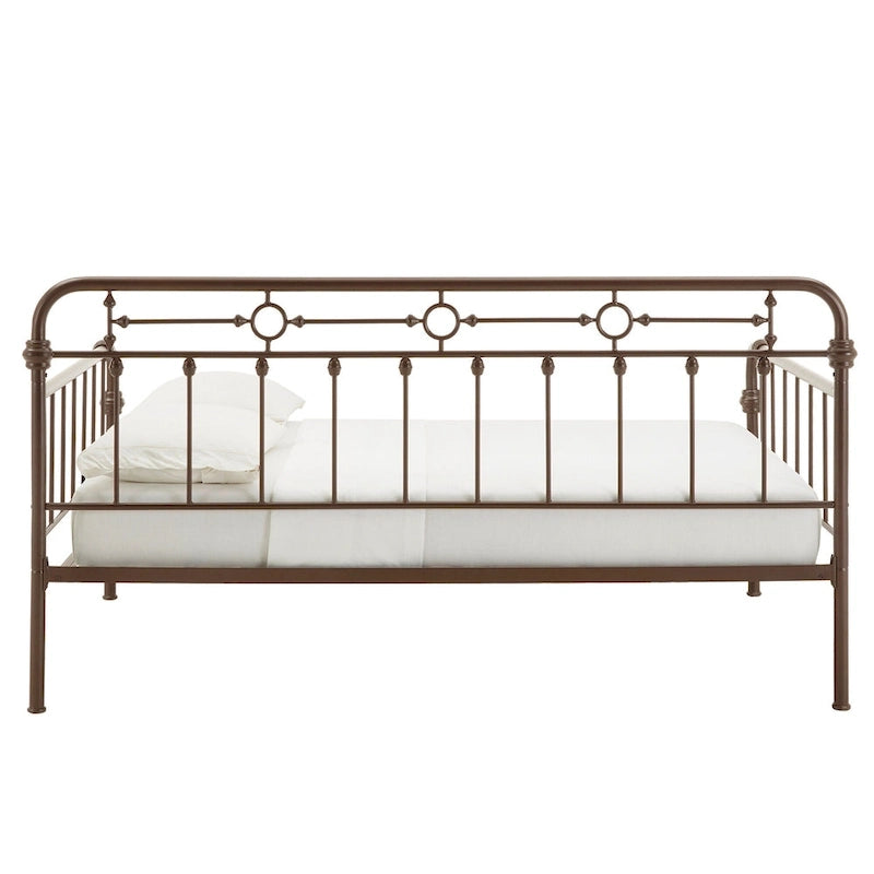 Letto da giorno matrimoniale in metallo color bronzo scuro, stile a pioli, per 1–2 persone