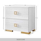 White/Black Modern 2-Drawer Nightstand – Gold Legs, Single