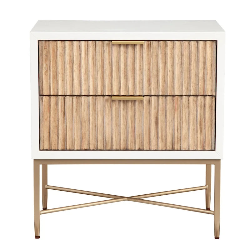 Black/White 2-Drawer Wood Nightstand with Gold Legs