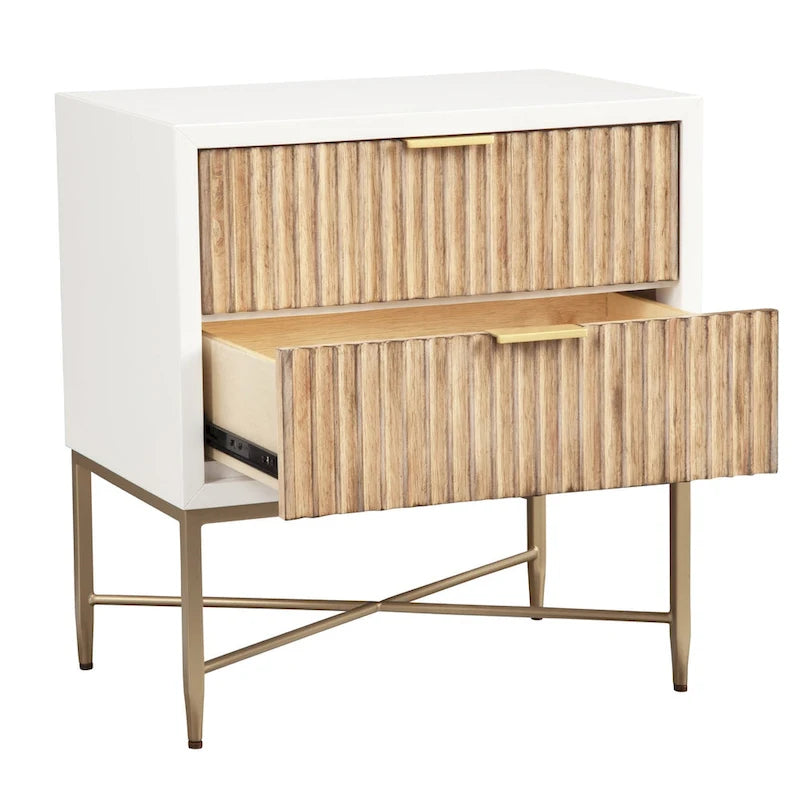 Black/White 2-Drawer Wood Nightstand with Gold Legs