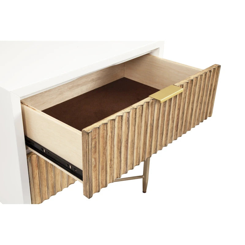 Black/White 2-Drawer Wood Nightstand with Gold Legs