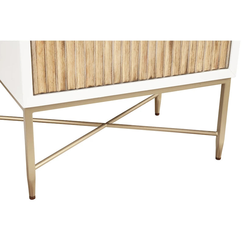Black/White 2-Drawer Wood Nightstand with Gold Legs
