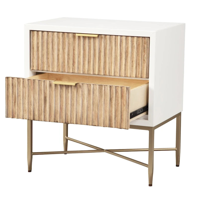 Black/White 2-Drawer Wood Nightstand with Gold Legs