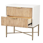 Black/White 2-Drawer Wood Nightstand with Gold Legs