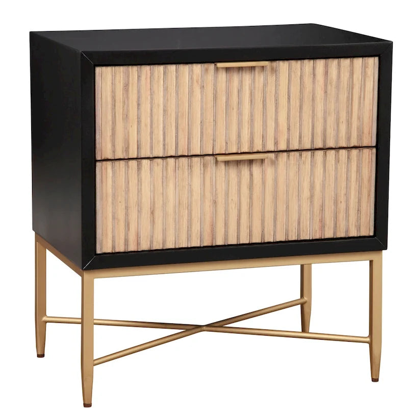 Black/White 2-Drawer Wood Nightstand with Gold Legs