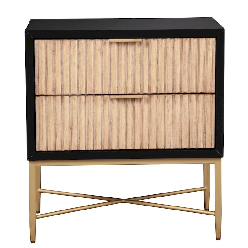 Black/White 2-Drawer Wood Nightstand with Gold Legs