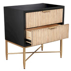 Black/White 2-Drawer Wood Nightstand with Gold Legs