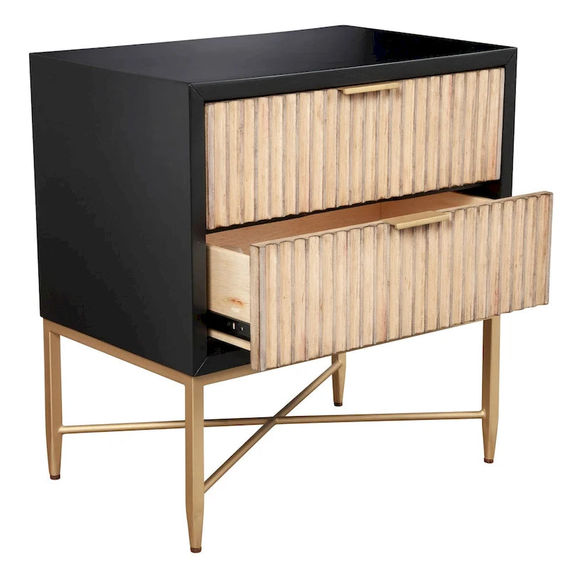 Black/White 2-Drawer Wood Nightstand with Gold Legs