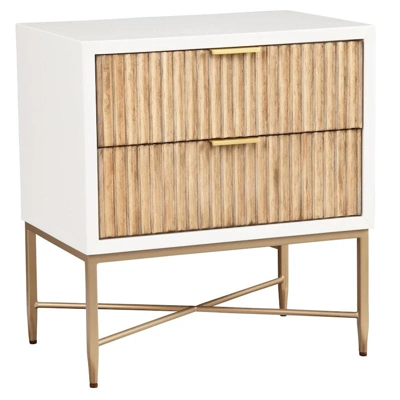 Black/White 2-Drawer Wood Nightstand with Gold Legs