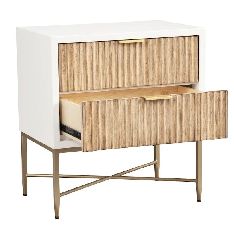 Black/White 2-Drawer Wood Nightstand with Gold Legs